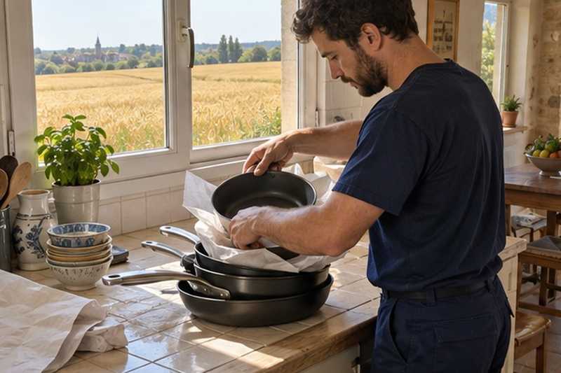 Casseroles emboîtées avec du papier