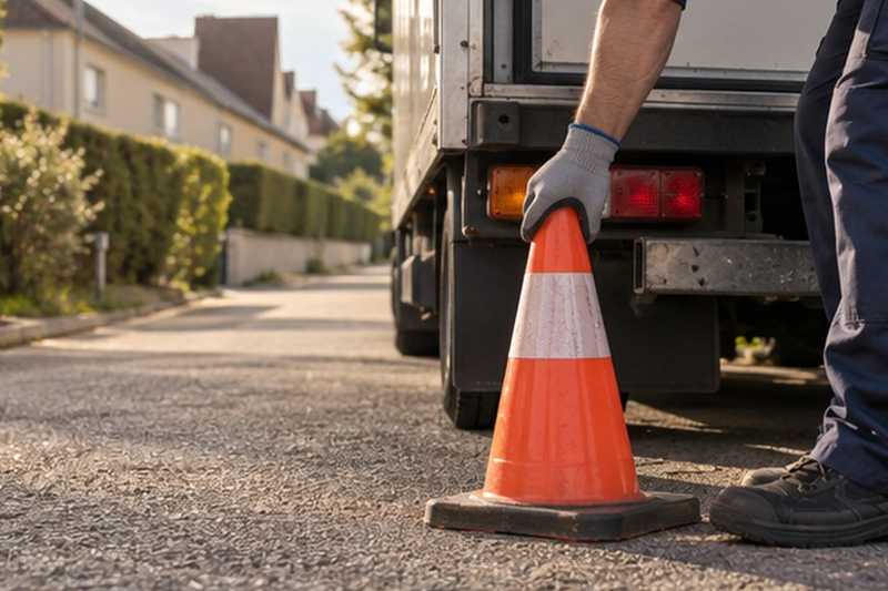 Cône posé à l’arrière du camion