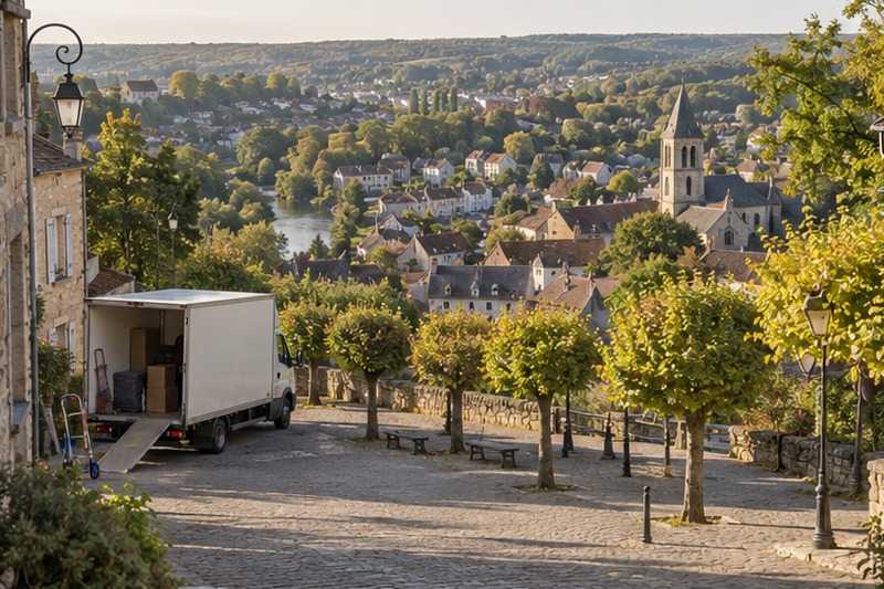 Camion sur une placette arborée : chantier Rue Aristide Briand