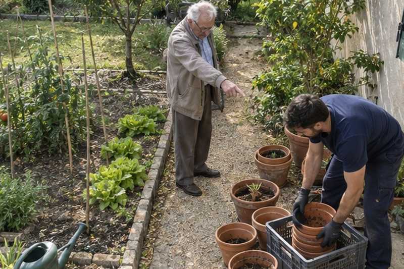 Pots de terre mis en caisse : chantier Rue Antoinette Bervas