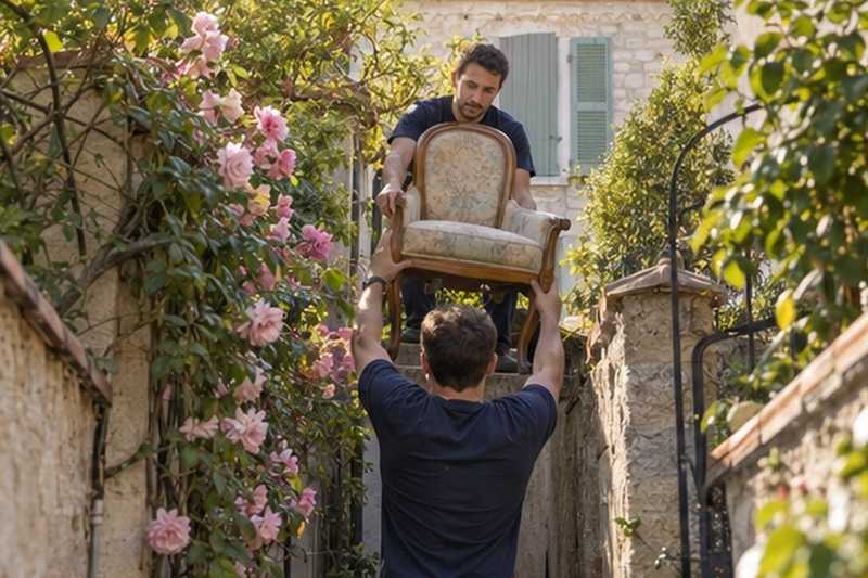 Chaise portée dans un passage : chantier Rue du Bief