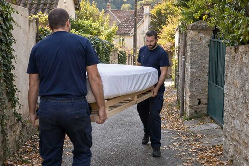 Sommier porté dans une ruelle en pente : chantier Rue Alphonse Daudet