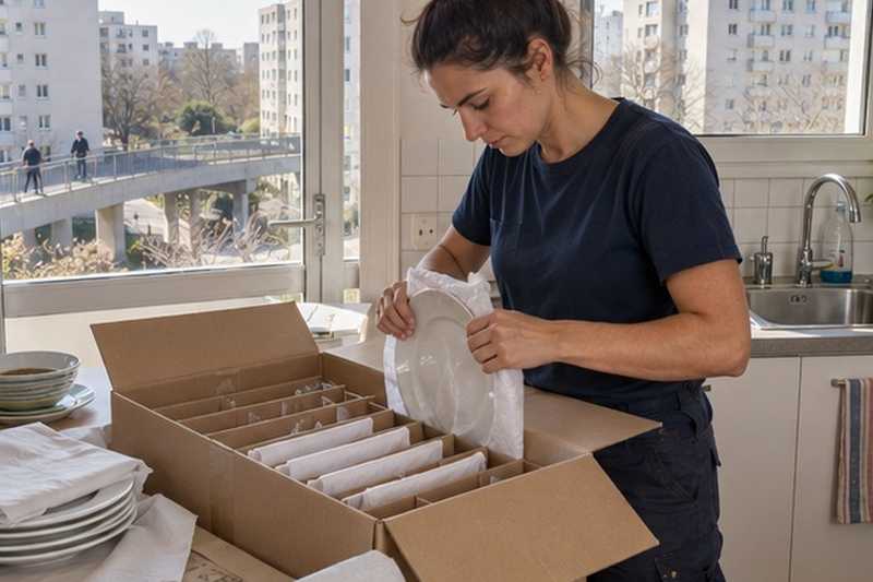 Assiettes emballées posées sur la tranche
