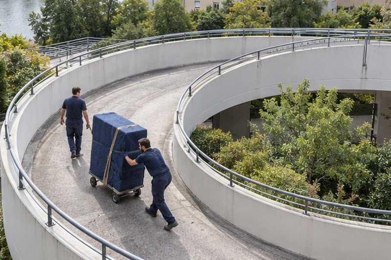 Armoire guidée dans une rampe en spirale : chantier Grande Rue