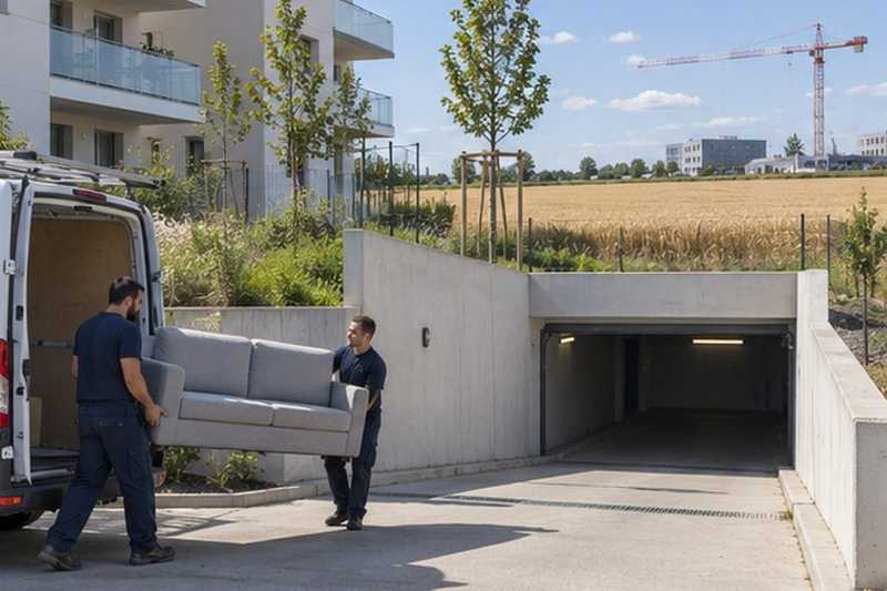 Déchargement au pied d’une rampe neuve : chantier Rue Ampère