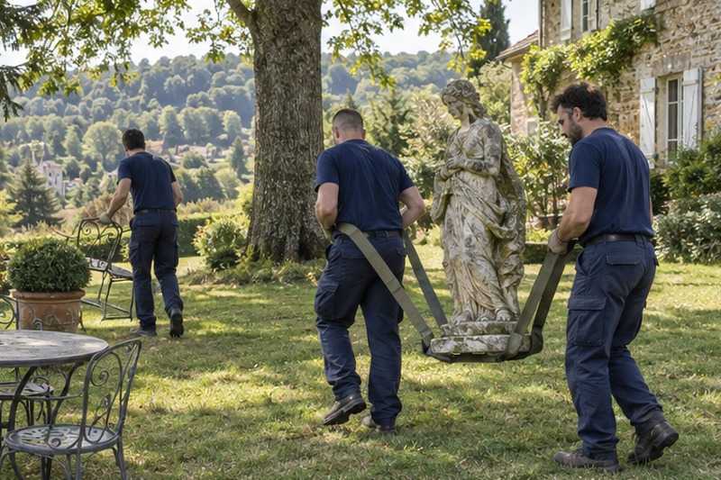 Statue de jardin portée à deux : chantier Rue de Boissy