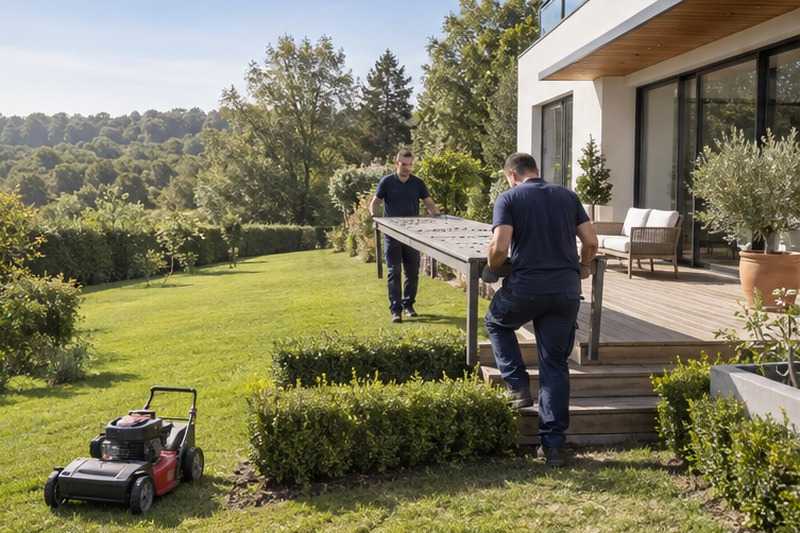 Table d’extérieur portée sur une terrasse : chantier Rue Bizet