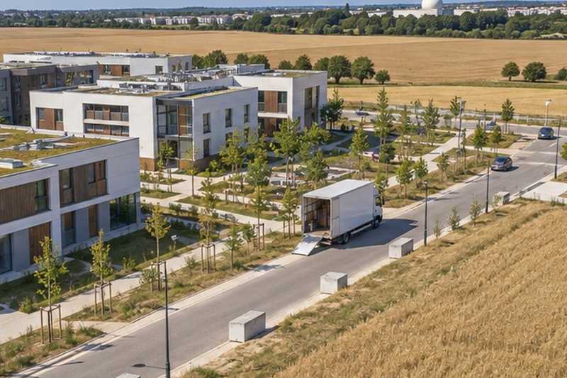 Camion au pied d’une résidence neuve du plateau