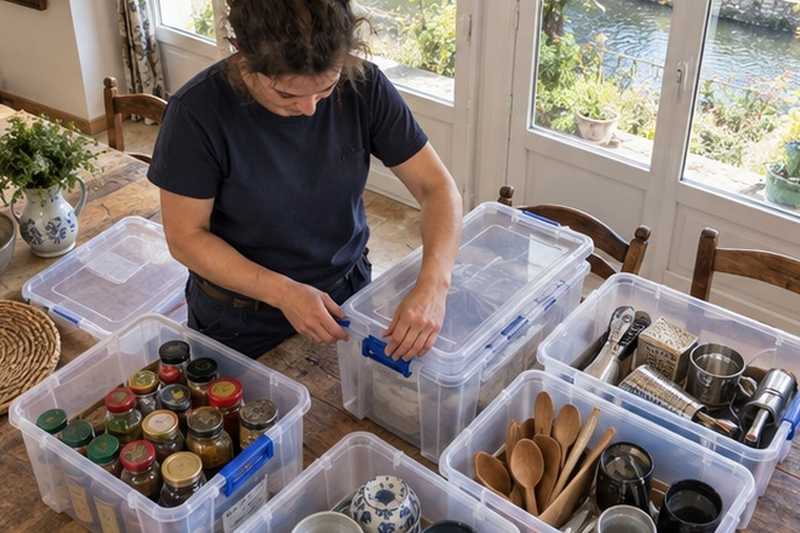 Petits objets triés en caisses