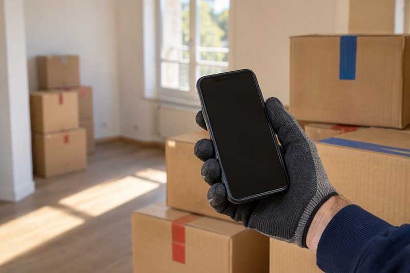 Minuteur consulté entre deux cartons : chantier Rue d’Estienne d’Orves