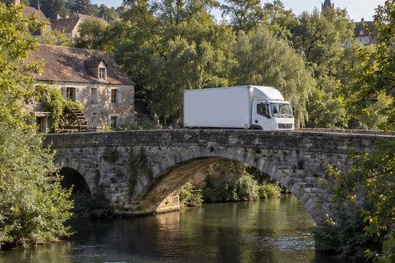Pont de pierre franchi en camion