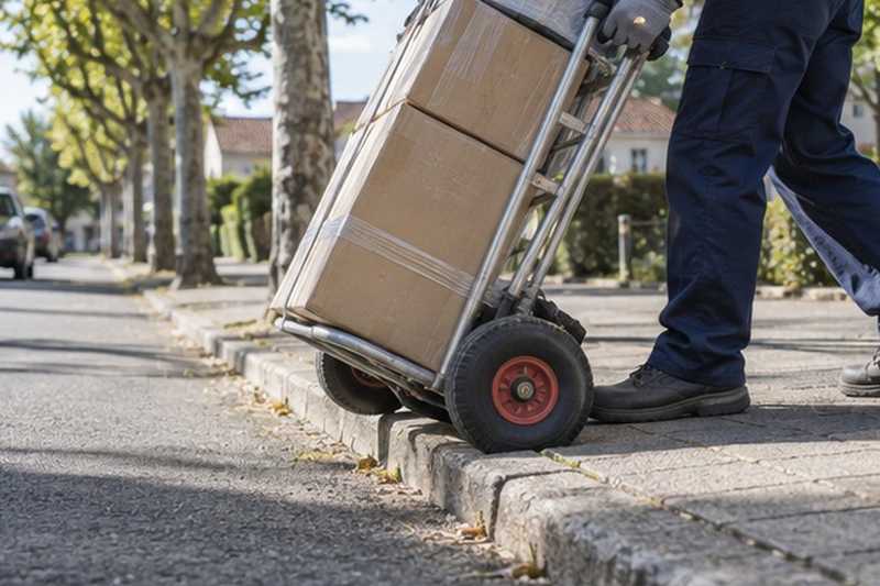 Diable descendant une bordure de trottoir : chantier Rue du Palais Gallien