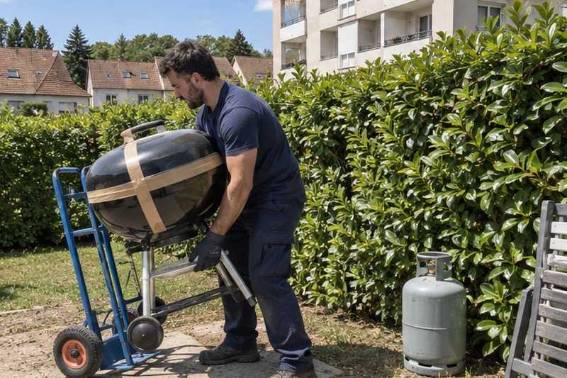 Barbecue chargé sur un chariot : chantier Allée des Poiriers