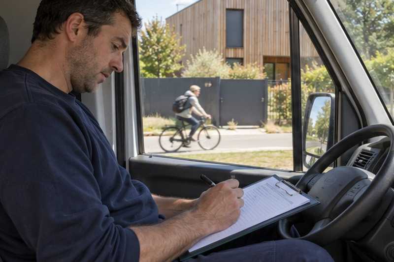 Déménageur en cabine avant le chargement : chantier Rue de la Bergerie