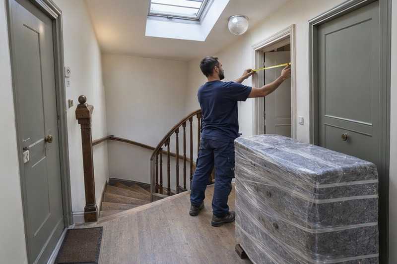 Mesure d’un chambranle sur le palier : chantier Boulevard Haussmann