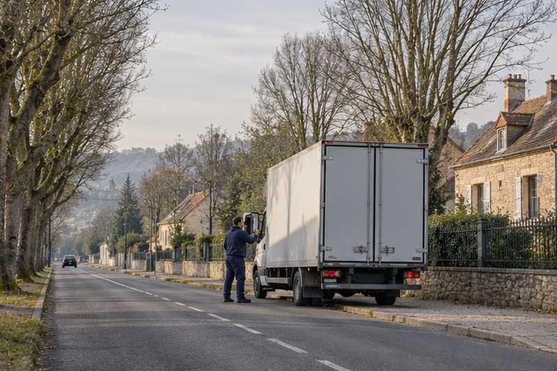 Camion dans un renfoncement d’avenue : chantier Boulevard Saint-Michel