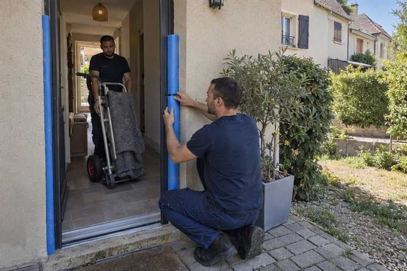Encadrement de porte protégé : chantier Boulevard Voltaire