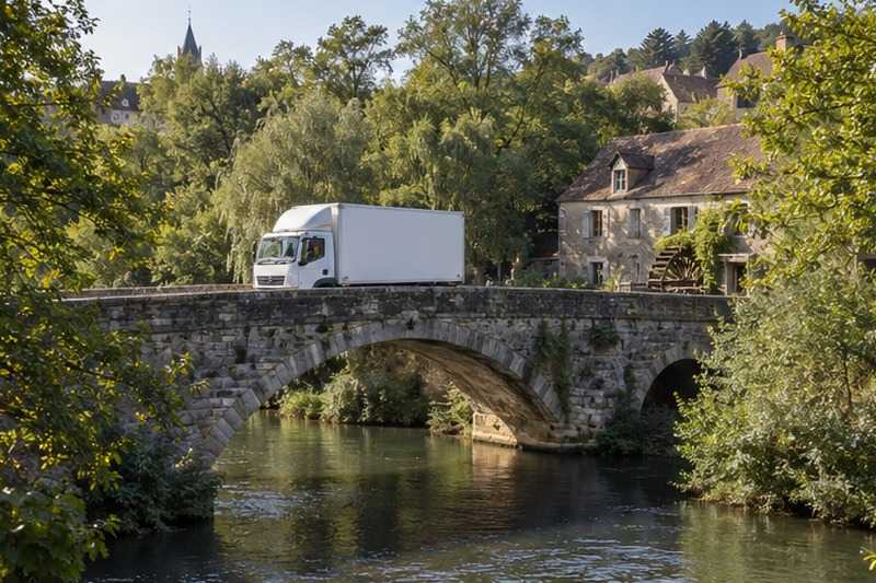 Pont de pierre franchi en camion