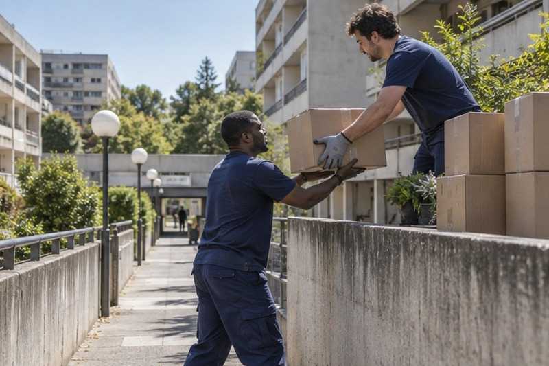 Relais de cartons à mi-parcours : chantier Rue Albert Camus