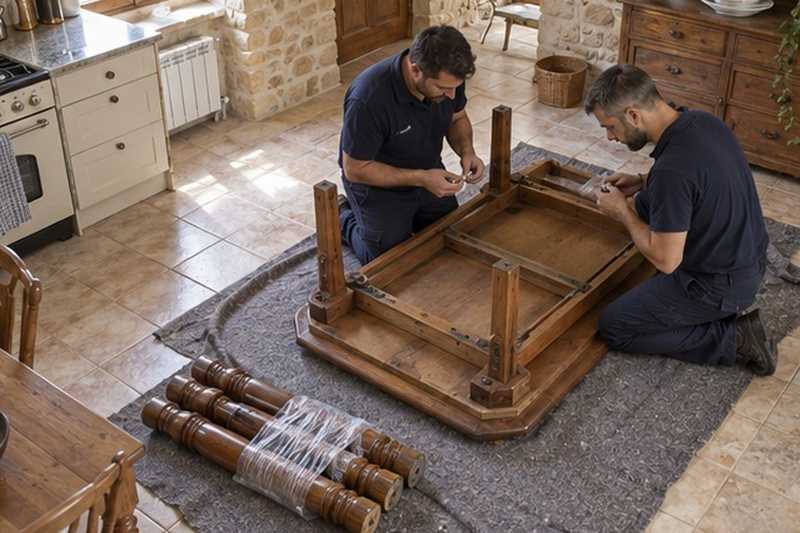 Table de ferme démontée pieds groupés