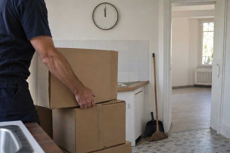 Horloge murale au-dessus des cartons : chantier Impasse Picou