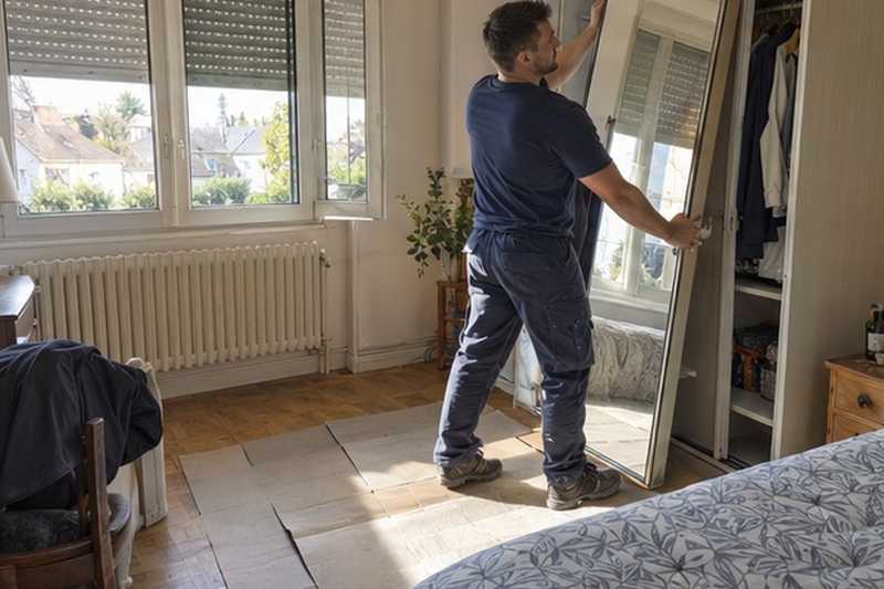 Porte d’armoire déposée à l’étage