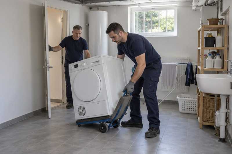 Sèche-linge sorti d’une buanderie en sous-sol : chantier Rue Albert Walter
