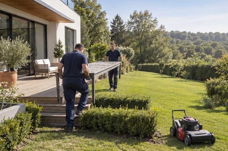 Table d’extérieur portée sur une terrasse : chantier Avenue Marcel Sembat
