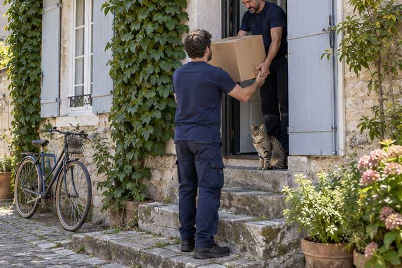 Carton passé sur des marches usées : chantier Rue de Chilly-Mazarin