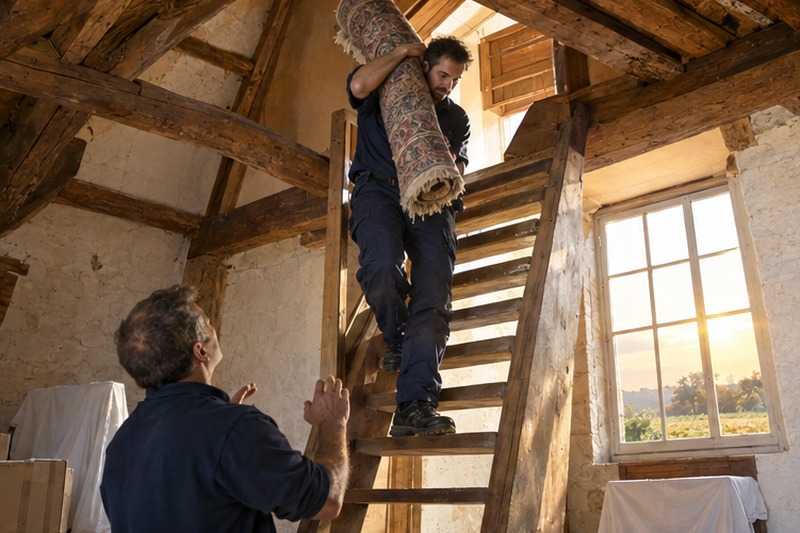 Tapis descendu d’un escalier de grenier : chantier Allée Jean Chaptal