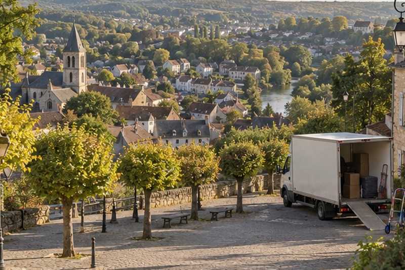 Camion sur une placette arborée : chantier Rue Auguste Rodin