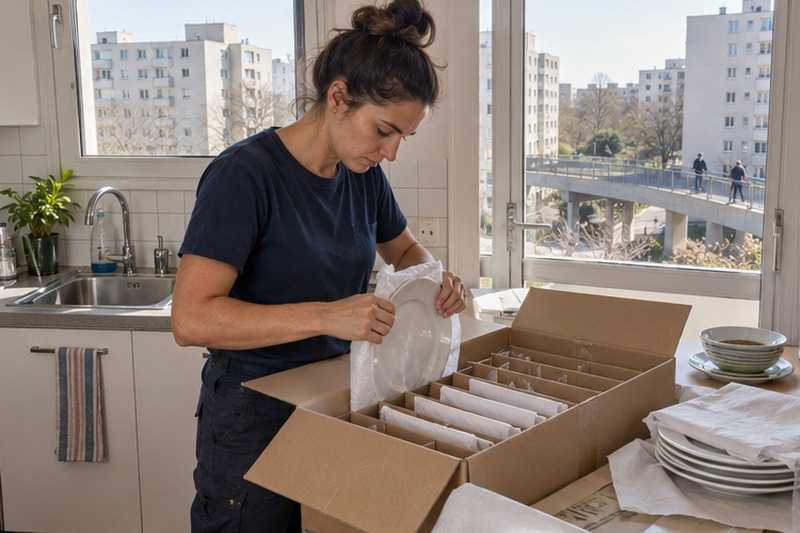 Assiettes emballées posées sur la tranche