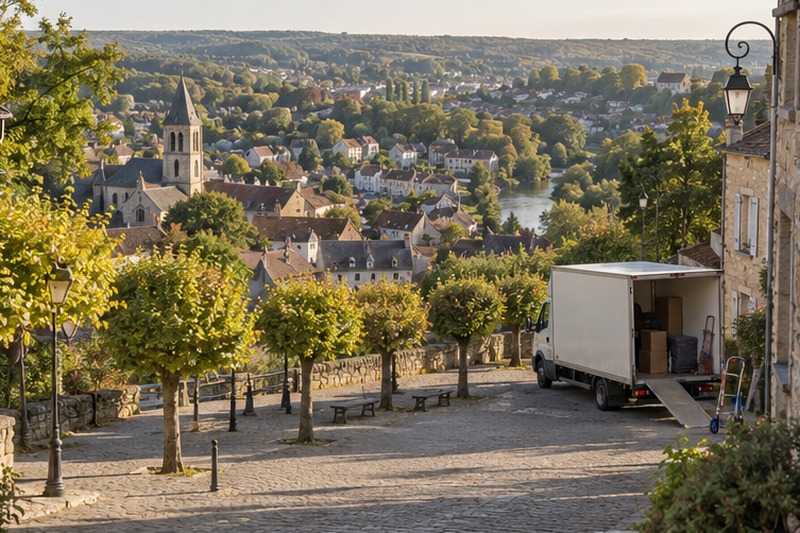 Camion sur une placette arborée : chantier Rue Aristide Briand