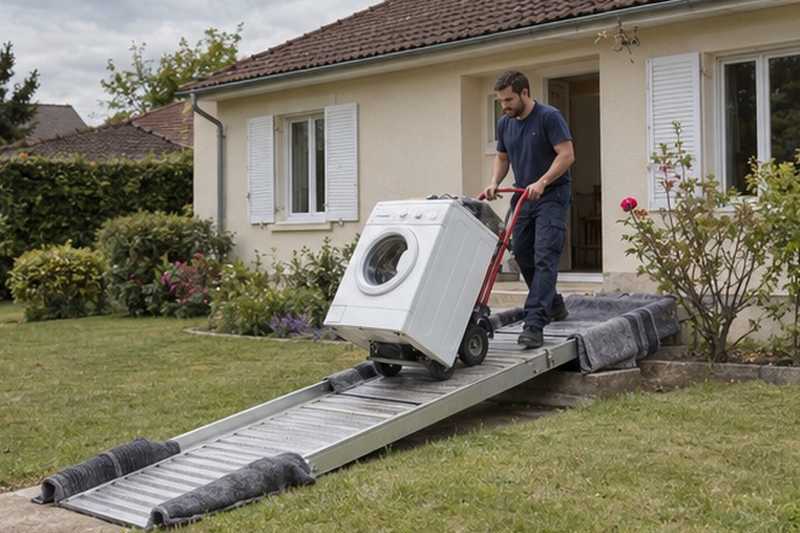 Rampe posée sur des marches : chantier Grande Rue