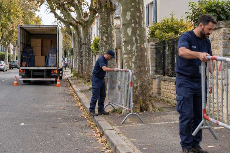 Barrière dépliée le long du trottoir
