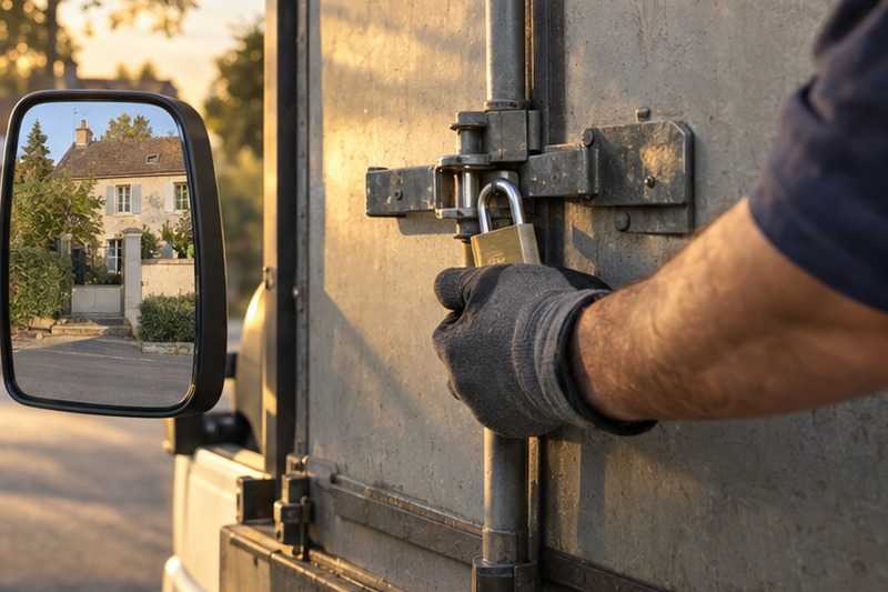 Cadenas posé après le chargement : chantier Rue Alfred de Musset