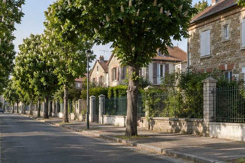 Rue de pavillons en meulière