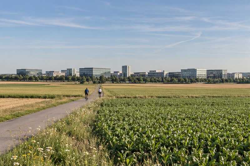 Champs du plateau et bâtiments neufs