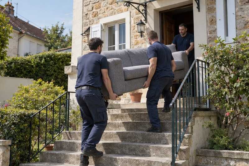 Canapé monté sur un perron en pierre : chantier Rue Ambroise Paré