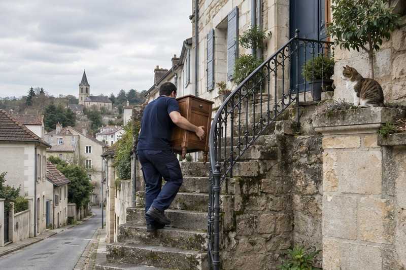 Escalier extérieur en pierre : chantier Villa du Bois de Bailleul