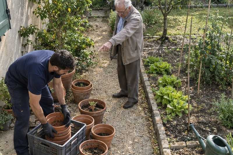 Pots de terre mis en caisse