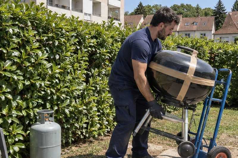 Barbecue chargé sur un chariot : chantier Rue André Malraux