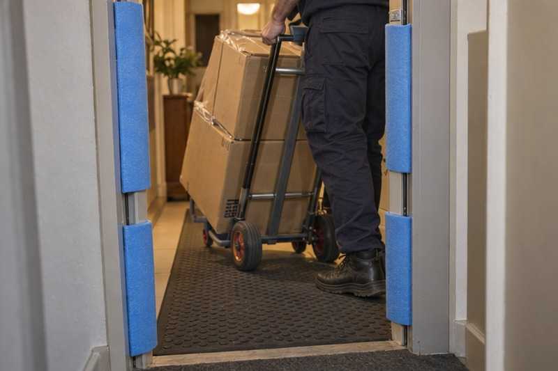 Cornières sur la porte du hall : chantier Rue Condorcet