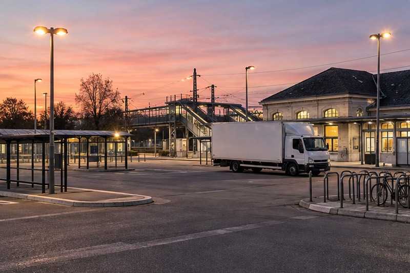 Camion à l’aube près d’une gare, Fontenay-lès-Briis