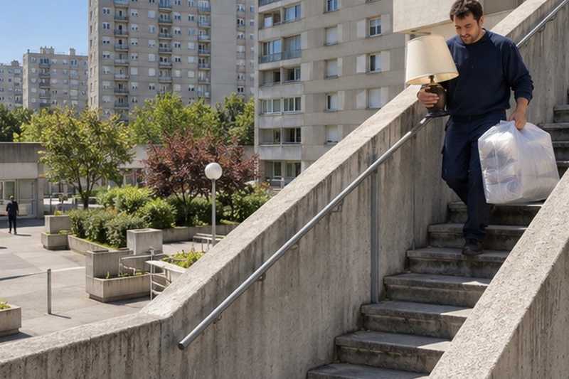 Escalier extérieur d’un grand ensemble : chantier Rue Charles Ferdinand Dreyfus
