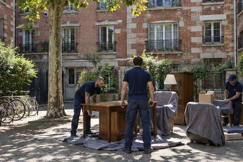 Zone de préparation dans une cour intérieure : chantier Rue de Cocagne