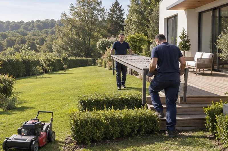 Table d’extérieur portée sur une terrasse : chantier Rue d’Adelaiau