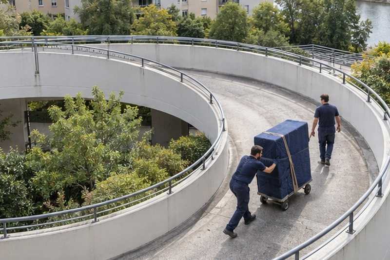 Armoire guidée dans une rampe en spirale : chantier Rue de Bissy