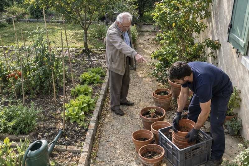 Pots de terre mis en caisse : chantier Rue de Gometz
