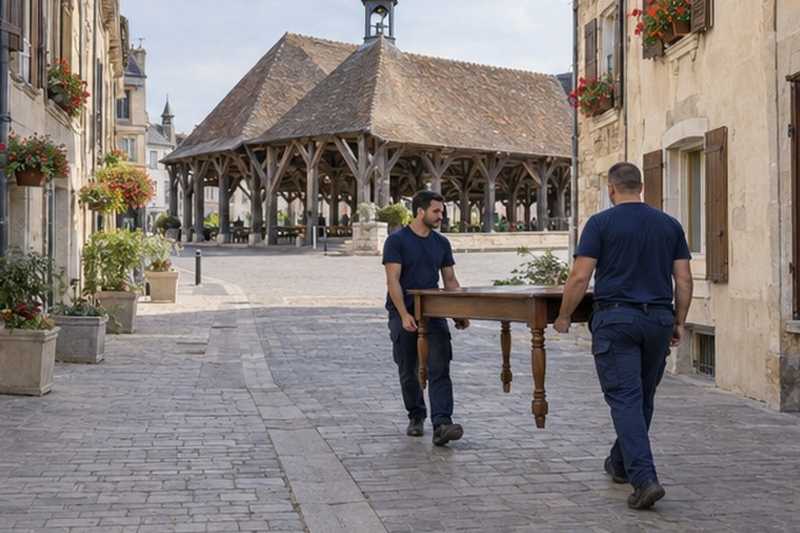 Table portée dans une rue piétonne ancienne